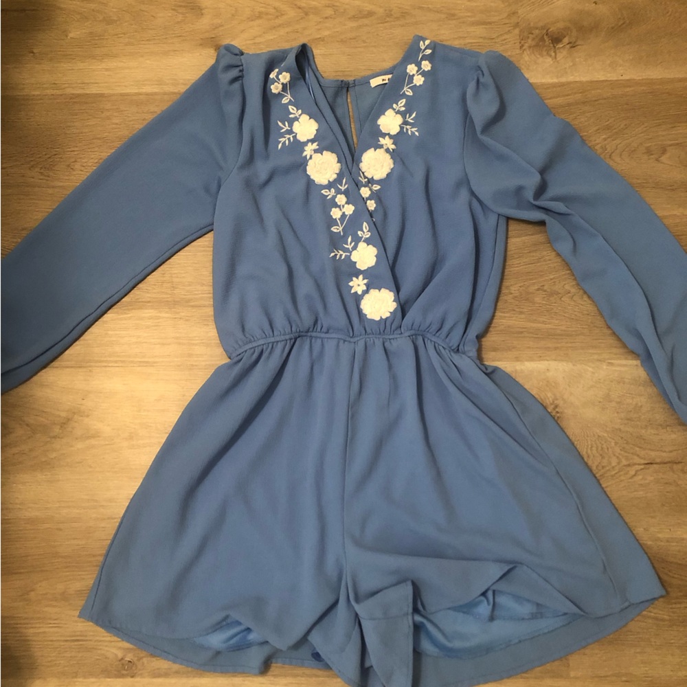Size Small, light blue, embroidered romper!
